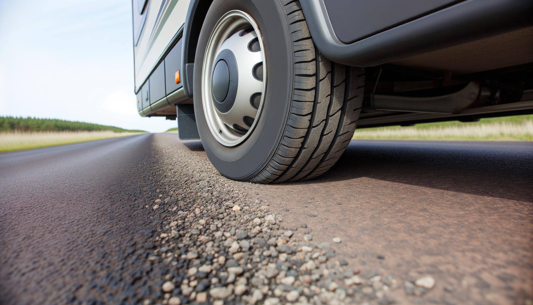 Motorhome tyre on the road