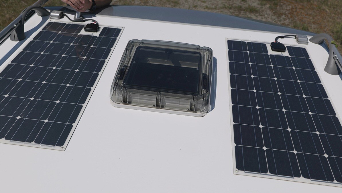Solar panels on top of a motorhome