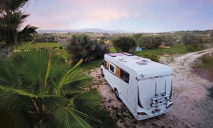 Mark and Nicolas Carado motorhome parked up to enjoy spectacular vistas