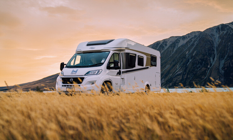 A Carado T447 Wilderness motorhome parked up at Lake Tekapo