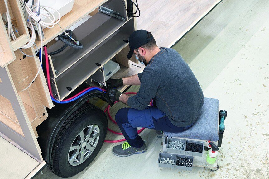 Installing plumbing in a motorhome 