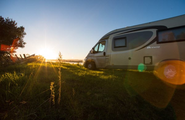 Brevio motorhome parked on a field in New Zealand